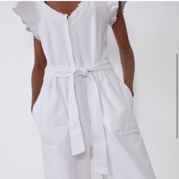 Zara White Denim Belted Jumpsuit - Picture 6 of 6